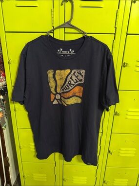 Hurley Navy Short Sleeve Tee with Yellow and Orange Retro Graphic
